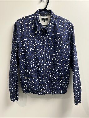 A.P.C. Navy and White Leopard Print Bomber Jacket